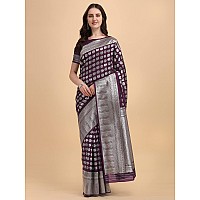 Jaanvi Fashion Womens Banarasi Silk Saree With Blouse Piece BellaWineSaree03Wine