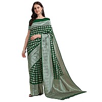 Jaanvi Fashion Womens Banarasi Silk Saree With Blouse Piece BellaGreenSaree03Pine Green