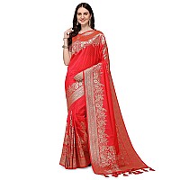 Mehrang Womens Zari Silk Blend Saree With Blouse Piece (Mehrang Exim_Red)