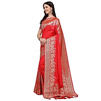 Mehrang Womens Zari Silk Blend Saree With Blouse Piece (Mehrang Exim_Red)