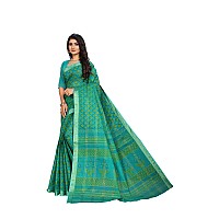 RATAN Pure Cotton Printed Mul Mul Saree for Women without Blouse Piece BLR2104Green