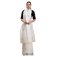 STBSILK TEXTILES BHAGALPUR Womens Bhagalpuri Linen Saree With Blouse Piece CTS04White