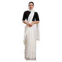 STBSILK TEXTILES BHAGALPUR Womens Bhagalpuri Linen Saree With Blouse Piece CTS04White