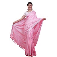 STBSILK TEXTILES BHAGALPUR Womens Bhagalpuri Linen Saree With Blouse Piece CTS04Pink