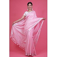 STBSILK TEXTILES BHAGALPUR Womens Bhagalpuri Linen Saree With Blouse Piece CTS04Pink