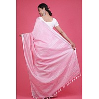 STBSILK TEXTILES BHAGALPUR Womens Bhagalpuri Linen Saree With Blouse Piece CTS04Pink