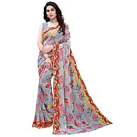 SICHI WomenS Georgette Floral Printed Saree With Blouse Combo Pack Of 3(1182SN117_1926SN306_1989SN385_Beige || Grey & Multi || Grey)