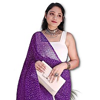 Sidhidata Womens Full Crushed BandhaniBandhej Digital Printed Pure Georgette Saree With Unstitched Blouse Piece (AA Purple)