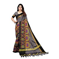 SERONA FABRICS Womens Woven Cotton Saree With Blouse Piece (SERONA1693_Grey, Black)