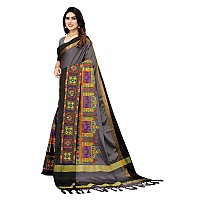 SERONA FABRICS Womens Woven Cotton Saree With Blouse Piece (SERONA1693_Grey, Black)