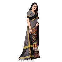 SERONA FABRICS Womens Woven Cotton Saree With Blouse Piece (SERONA1693_Grey, Black)