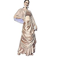 Womanista Womens Solid Satin Saree with Embellished Cape TI2765Silver