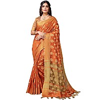 Satrani Womens Woven Cotton Blend Saree (2497SN3014_Orange2)