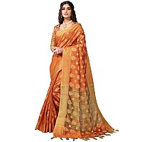 Satrani Womens Woven Cotton Blend Saree (2497SN3014_Orange2)