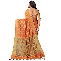 Satrani Womens Woven Cotton Blend Saree (2497SN3014_Orange2)