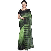 T.J. SAREES Handloom Cotton Silk Ikkat Sarees for Women Traditional Ethnic Cotton Sarees for Women (Green,Pack Of 1)