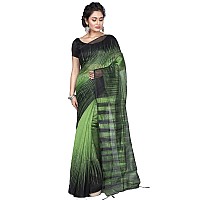 T.J. SAREES Handloom Cotton Silk Ikkat Sarees for Women Traditional Ethnic Cotton Sarees for Women (Green,Pack Of 1)