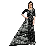 TAMAIRA FASHION Womens Plain Weave Pure Cotton Saree Without Blouse Piece 2398Black