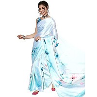 AKHILAM Womens Abstract Crepe Floral Saree With Unstitched Blouse Piece (Turquoise_FLWRY1206)