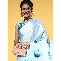 AKHILAM Womens Abstract Crepe Floral Saree With Unstitched Blouse Piece (Turquoise_FLWRY1206)