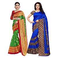 SICHI Womens Poly Silk Printed Saree with blouse combo Pack Of 2 (1694S126N_815S211N_Green || Blue)