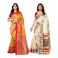 SICHI Womens Poly Silk Printed Saree with blouse combo Pack Of 2 (2331S805N_811S108N_Mustrad Yellow || Off White)