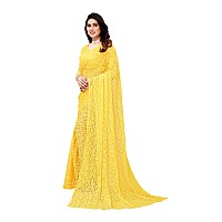 Priyashi Womens Solid Net Saree with Blouse Piece Yellow-ABIRA Black_Pack of-2