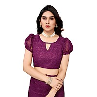 Priyashi Womens Solid Net Saree with Blouse Piece Purple-ABIRA RED_Pack of-2