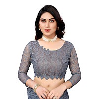 Priyashi Womens Solid Net Saree with Blouse Piece Grey-ABIRA Green_Pack of-2