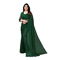 Priyashi Womens Solid Net Saree with Blouse Piece Green-ABIRA Navy_Pack of-2