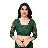 Priyashi Womens Solid Net Saree with Blouse Piece Green-ABIRA Navy_Pack of-2