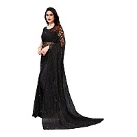 Priyashi Womens Solid Net Saree with Blouse Piece Black-ABIRA Green_Pack of-2