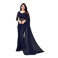 Priyashi Womens Solid Net Saree with Blouse Piece(ABIRA Navy_Free Size)