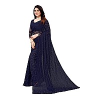 Priyashi Womens Solid Net Saree with Blouse Piece(ABIRA Navy_Free Size)