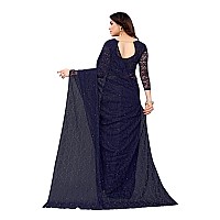 Priyashi Womens Solid Net Saree with Blouse Piece(ABIRA Navy_Free Size)