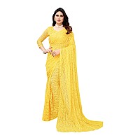 Priyashi Womens Solid Net Saree with Blouse Piece(ABIRA Yellow_Free Size)