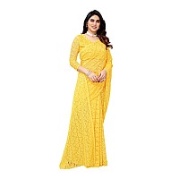 Priyashi Womens Solid Net Saree with Blouse Piece(ABIRA Yellow_Free Size)