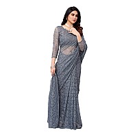 Priyashi Womens Solid Net Saree with Blouse Piece(ABIRA Grey_Free Size)