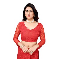 Priyashi Womens Solid Net Saree with Blouse Piece RED-ABIRA Black_Pack of-2