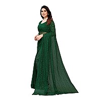 Priyashi Womens Solid Net Saree with Blouse Piece(ABIRA Green_Free Size)