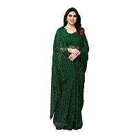 Priyashi Womens Solid Net Saree with Blouse Piece(ABIRA Green_Free Size)