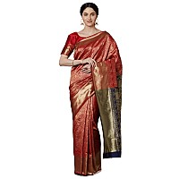 AKHILAM Womens Kanjivaram banarasi silk Woven Design Saree With Unstitched Blouse Piece Saree With Un-Stiched Blouse(Red_VORE8006_D)