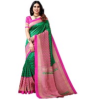 SICHI WomenS Printed Poly Silk Saree With Unstitched Blouse Piece(2535S934N_Green & Pink)