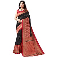 SICHI WomenS Printed Poly Silk Saree With Unstitched Blouse Piece(2535S932N_Black & Red)