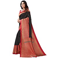 SICHI WomenS Printed Poly Silk Saree With Unstitched Blouse Piece(2535S932N_Black & Red)