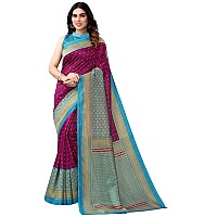 SICHI WomenS Printed Poly Silk Saree With Unstitched Blouse Piece(2535S933N_Magenta & Light Blue)