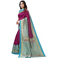 SICHI WomenS Printed Poly Silk Saree With Unstitched Blouse Piece(2535S933N_Magenta & Light Blue)