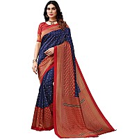 SICHI WomenS Printed Poly Silk Saree With Unstitched Blouse Piece(2535S931N_Navy Blue & Red)