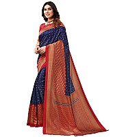 SICHI WomenS Printed Poly Silk Saree With Unstitched Blouse Piece(2535S931N_Navy Blue & Red)