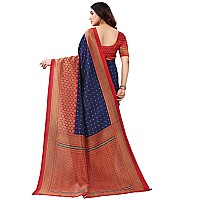 SICHI WomenS Printed Poly Silk Saree With Unstitched Blouse Piece(2535S931N_Navy Blue & Red)